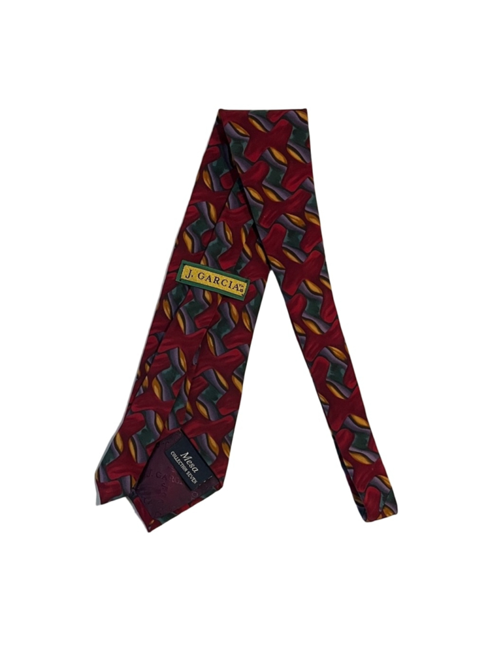 J. Garcia Red and Blue Geometric Men's Tie - Picture 2 of 3